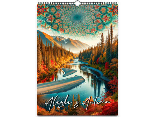 2026 Alaska's Autumn Wall Calendar by Kaleidoscope Artisan – Nature’s Tranquility with Holidays