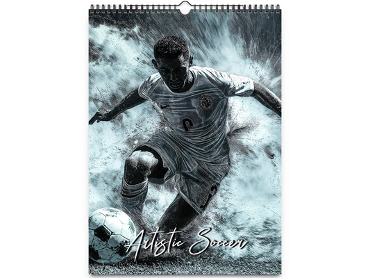 2026 Artistic Soccer Wall Calendar by Kaleidoscope Artisan – Dynamic Sports Art with Holidays