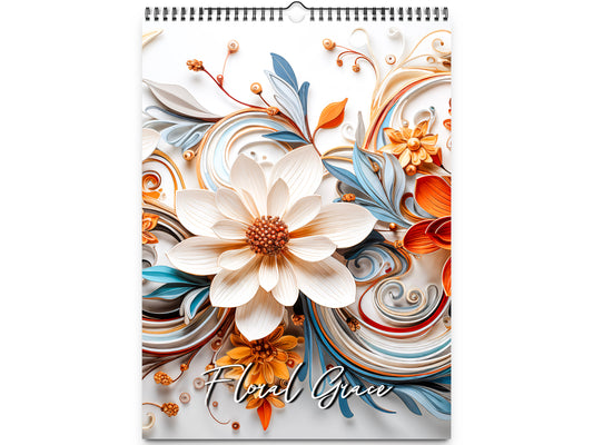 2026 Floral Grace Wall Calendar by Kaleidoscope Artisan – Elegant Bloom with Holidays