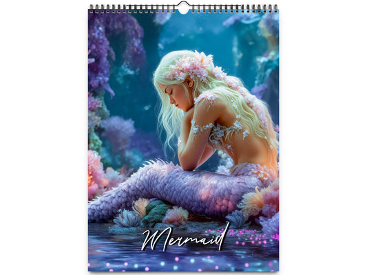 2026 Mermaid Wall Calendar by Kaleidoscope Artisan – Enchanting Coral Dreams