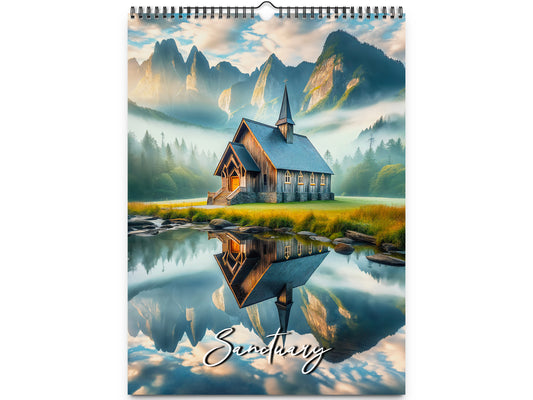 2026 Sanctuary Wall Calendar by Kaleidoscope Artisan – Captivating Church Landscapes with Holidays