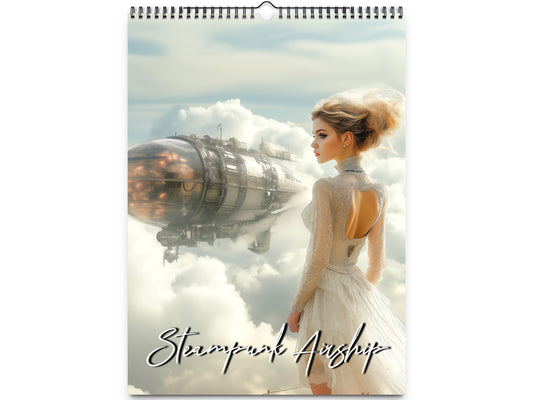 2026 Steampunk Airship Wall Calendar by Kaleidoscope Artisan – Chronicles in the Clouds with Holidays