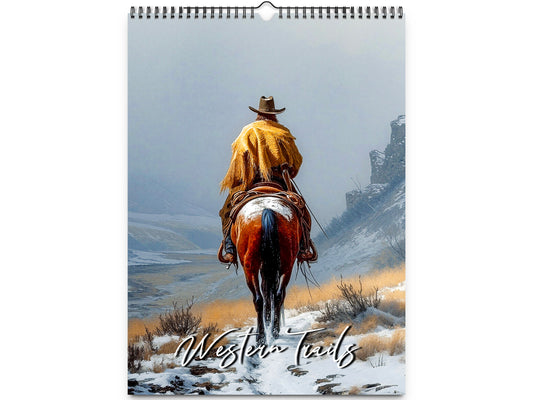 2026 Western Trails Wall Calendar by Kaleidoscope Artisan – Captivating Cowboy Landscapes with Holidays