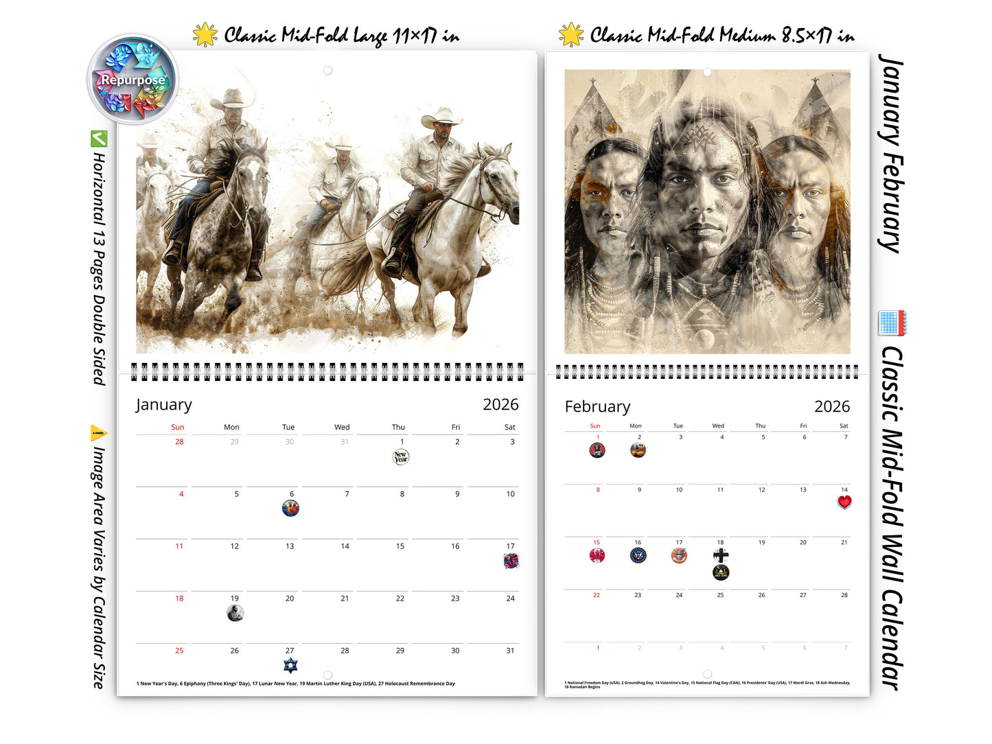 2026 Wild Frontier Wall Calendar by Kaleidoscope Artisan – Untamed Beauty