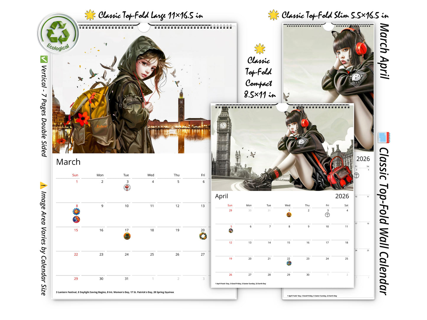2026 Anime Tourist Wall Calendar by Kaleidoscope Artisan β Global Adventures with Holidays