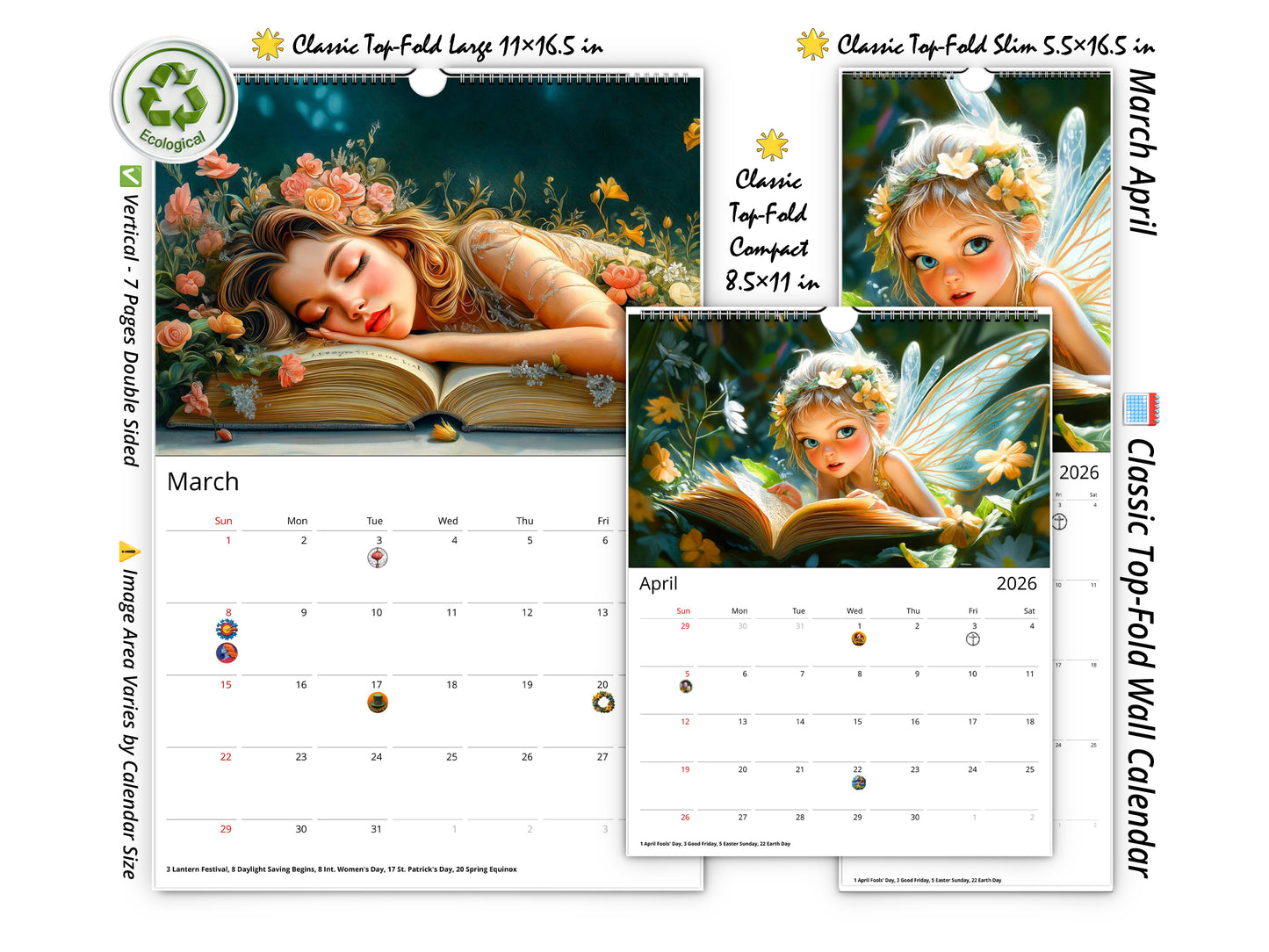 2026 Fairytale Books Wall Calendar by Kaleidoscope Artisan – Enchanted Stories with Holidays