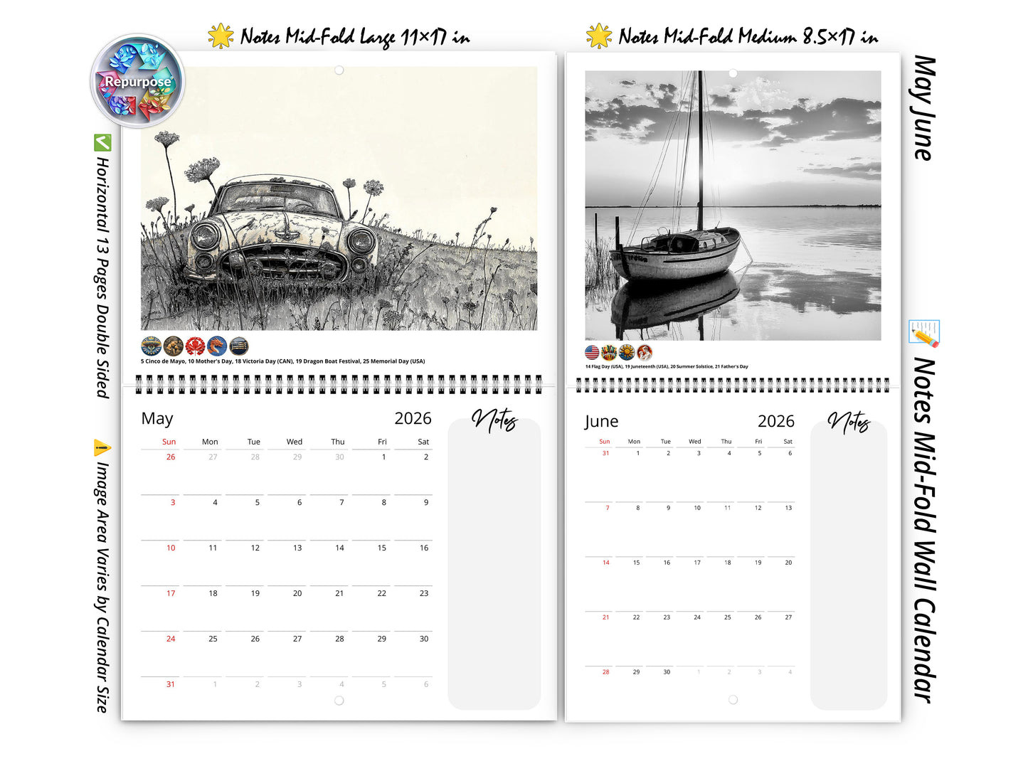 2026 Illustrated Moments Wall Calendar by Kaleidoscope Artisan – Captivating Artistic Scenes with Holidays