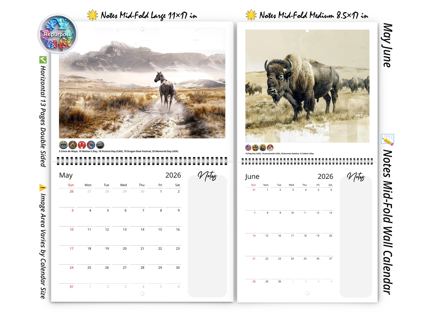 2026 Wild Frontier Wall Calendar by Kaleidoscope Artisan – Untamed Beauty