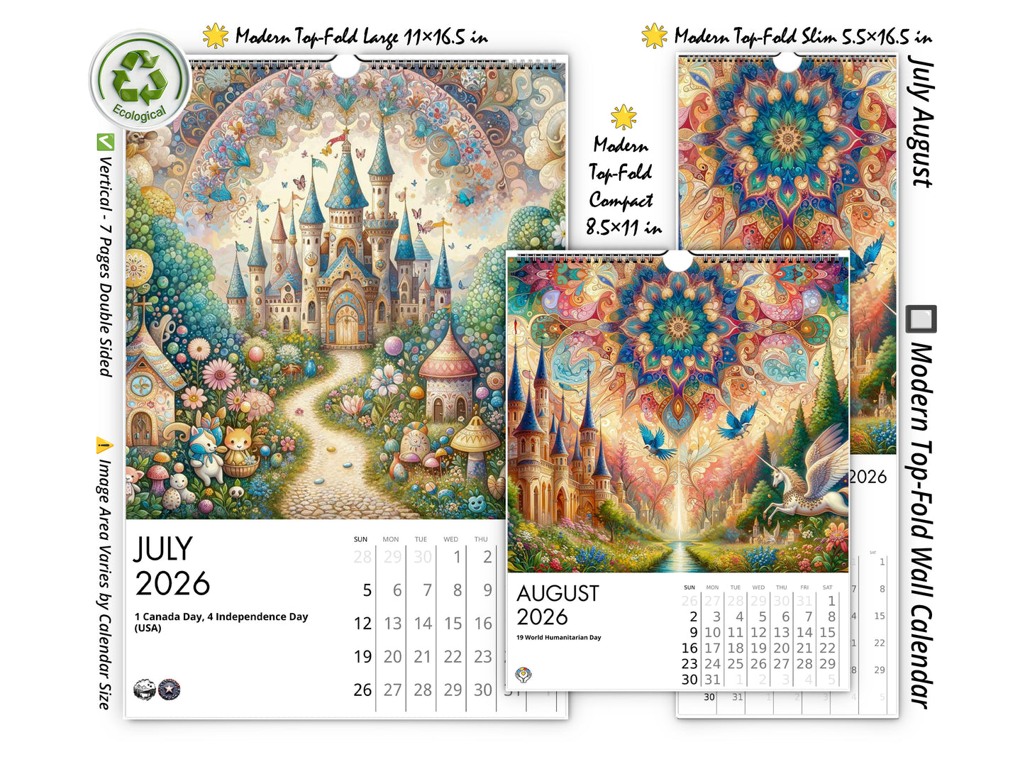 2026 Enchanted Moments Wall Calendar by Kaleidoscope Artisan – Magical Fairytale Realms with Holidays