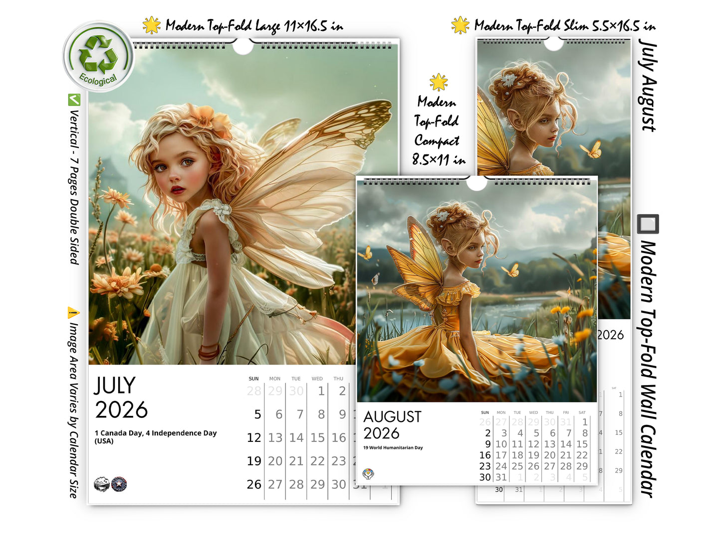 2026 Fairy Princess Wall Calendar by Kaleidoscope Artisan – Charming Fantasy with Holidays