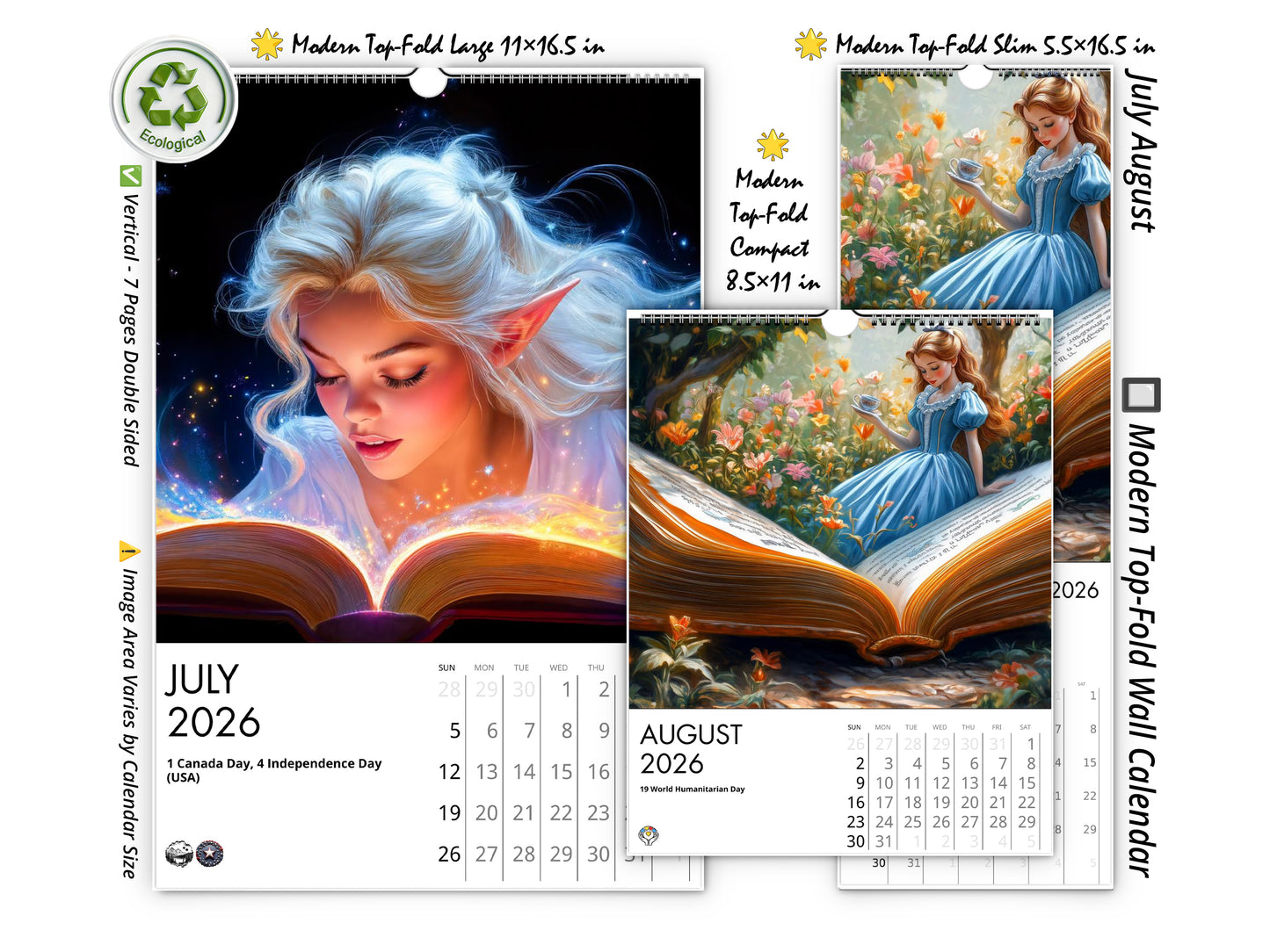 2026 Fairytale Books Wall Calendar by Kaleidoscope Artisan – Enchanted Stories with Holidays