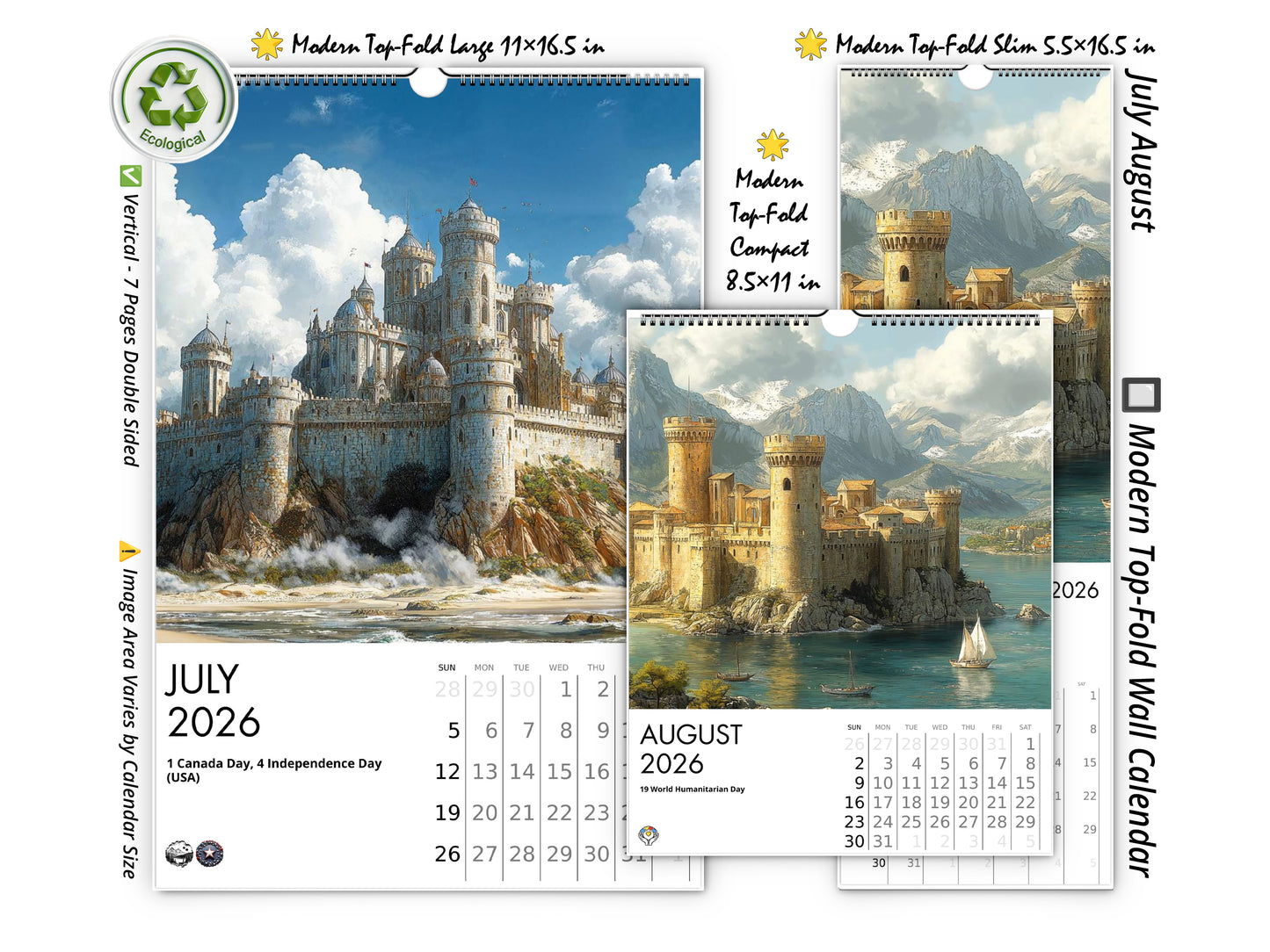 2026 Fantasy Castle Wall Calendar by Kaleidoscope Artisan – Mystical Kingdoms with Holidays