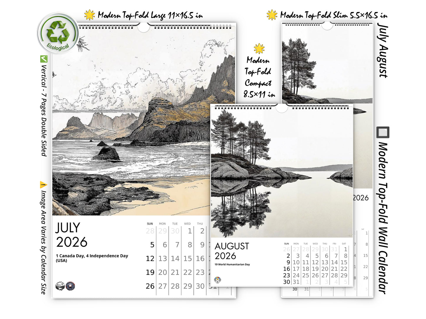 2026 Illustrated Moments Wall Calendar by Kaleidoscope Artisan – Captivating Artistic Scenes with Holidays