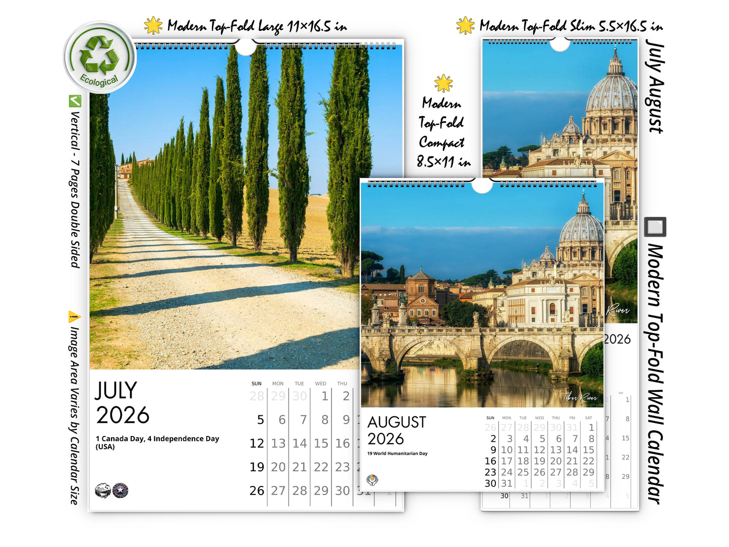 2026 Italy Vistas Photography Wall Calendar by Kaleidoscope Artisan – Captivating Landscapes with Holidays