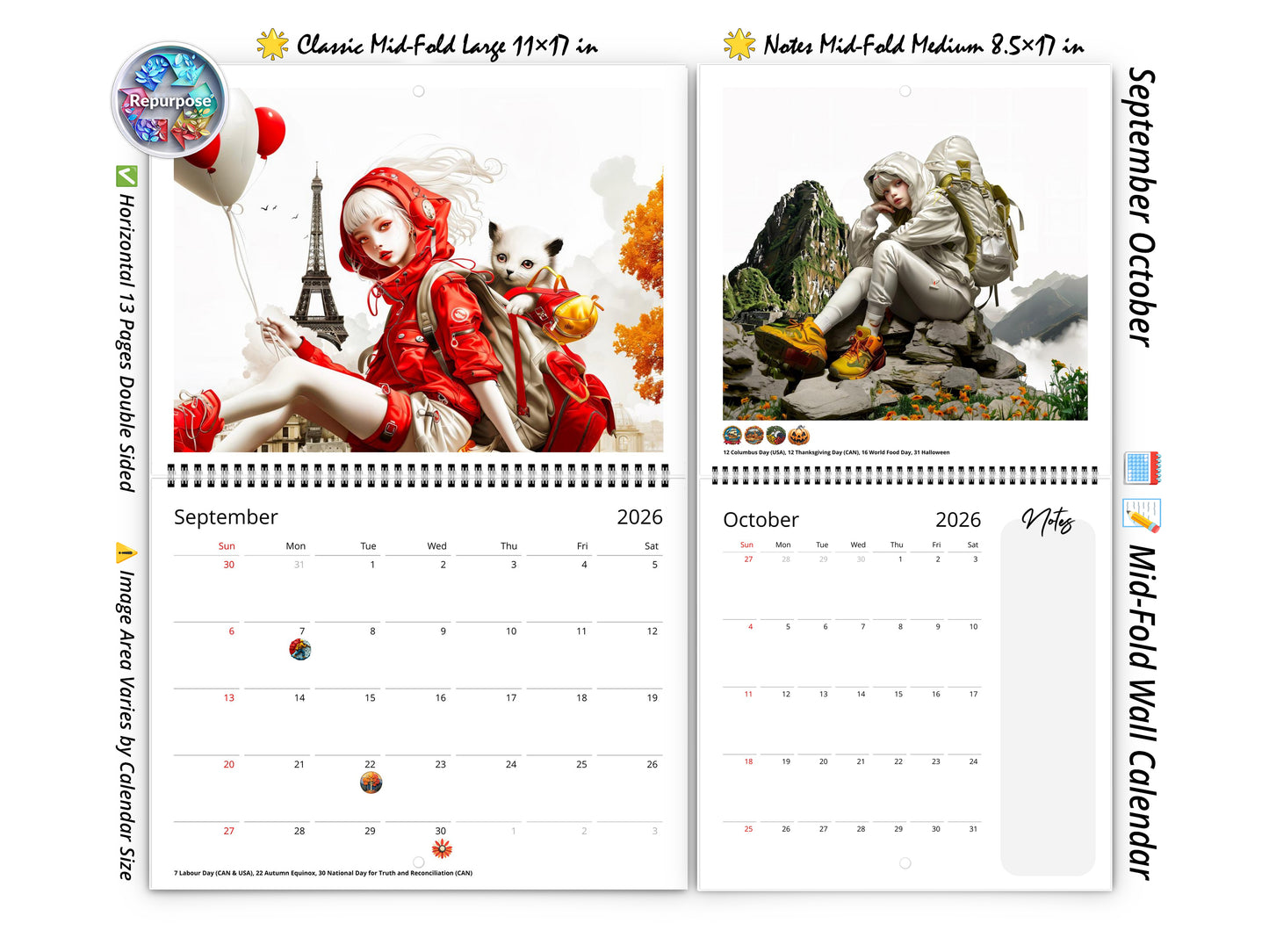 2026 Anime Tourist Wall Calendar by Kaleidoscope Artisan β Global Adventures with Holidays