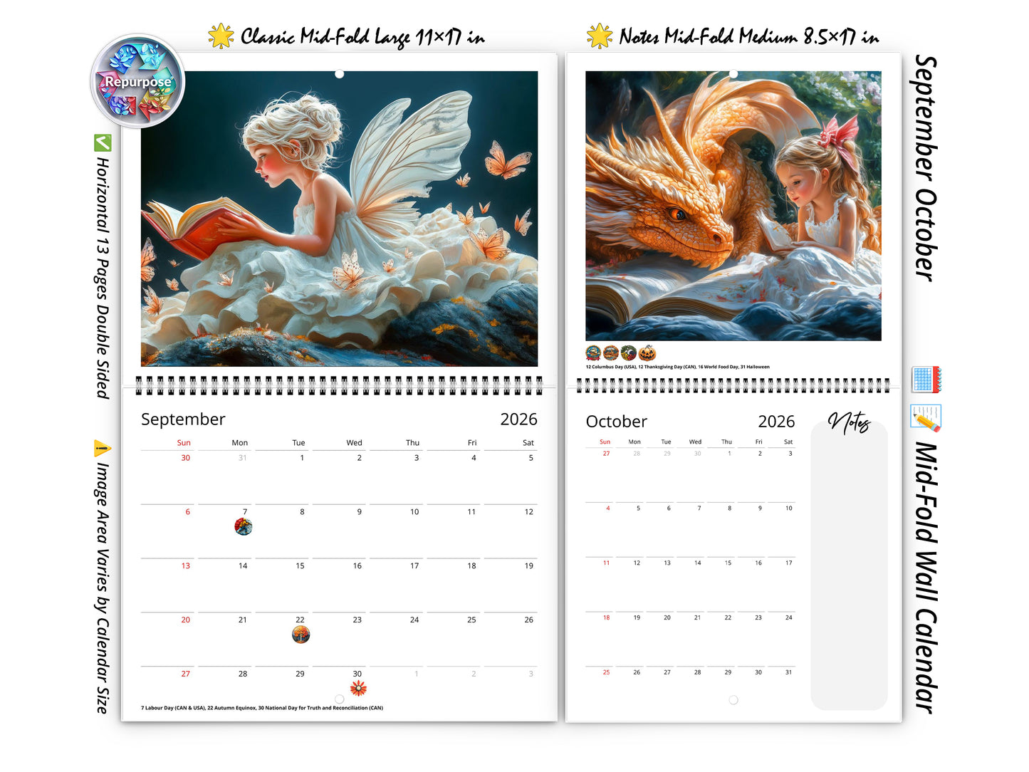 2026 Fairytale Books Wall Calendar by Kaleidoscope Artisan – Enchanted Stories with Holidays