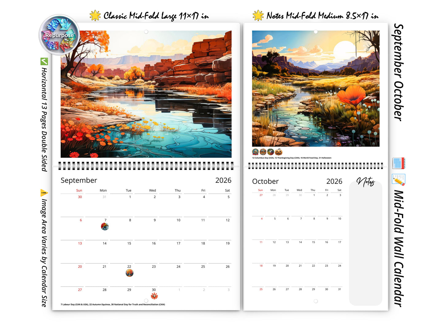 2026 Surreal Canyon Wall Calendar by Kaleidoscope Artisan – Desert Dreams with Holidays