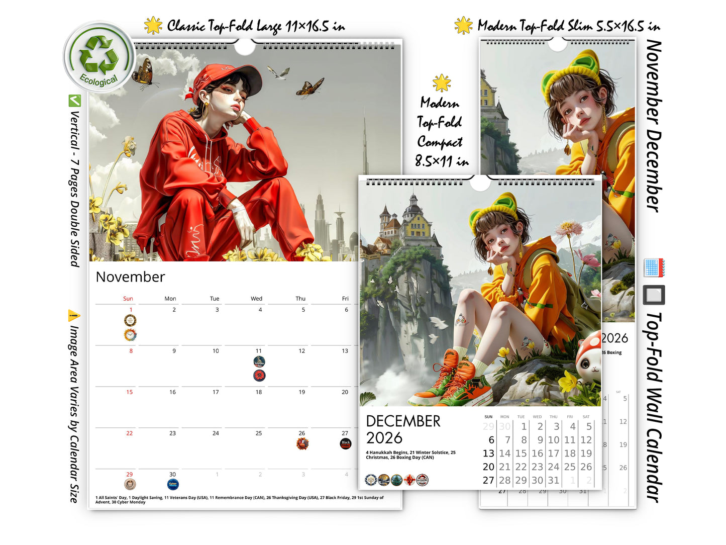 2026 Anime Tourist Wall Calendar by Kaleidoscope Artisan β Global Adventures with Holidays