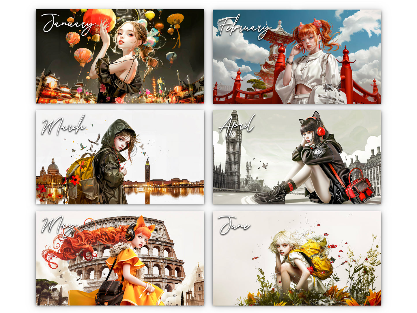 2026 Anime Tourist Wall Calendar by Kaleidoscope Artisan β Global Adventures with Holidays