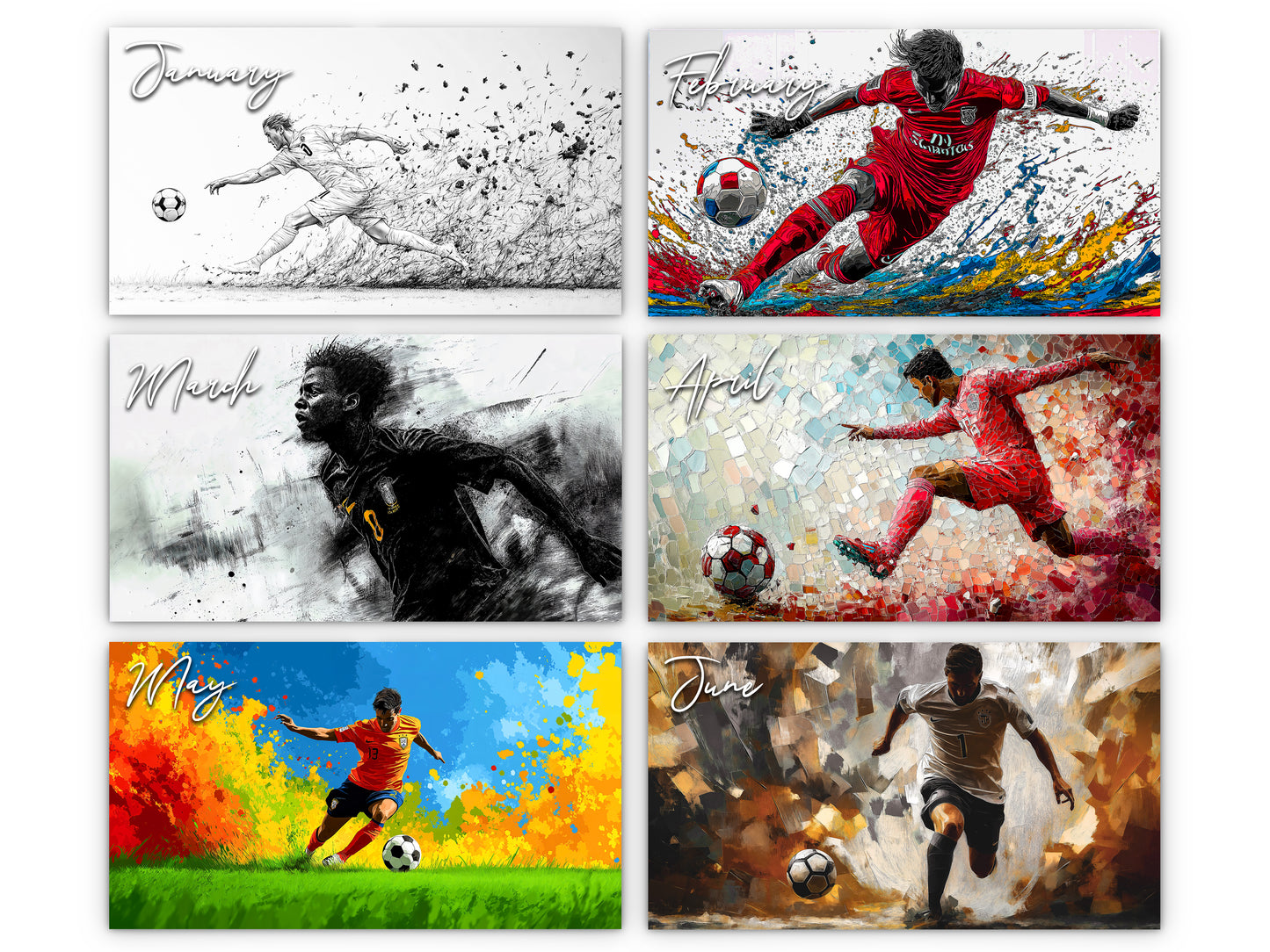 2026 Artistic Soccer Wall Calendar by Kaleidoscope Artisan – Dynamic Sports Art with Holidays