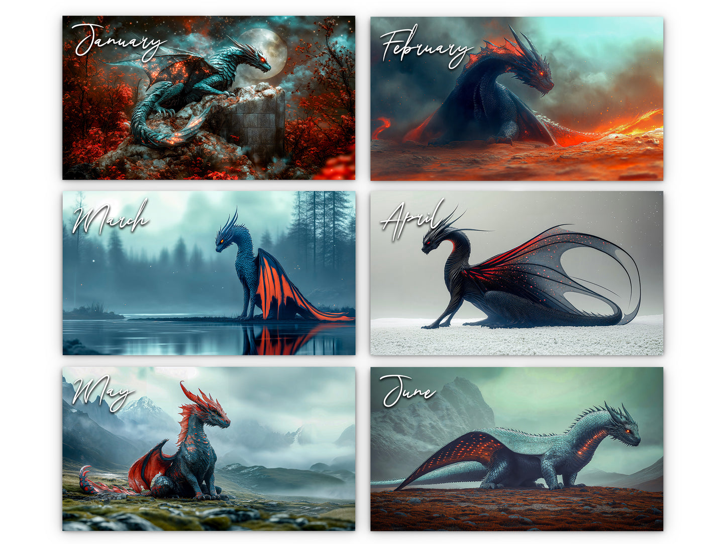 2026 Dragon Dark Wall Calendar by Kaleidoscope Artisan – Mystical Guardians of the Night with Holidays