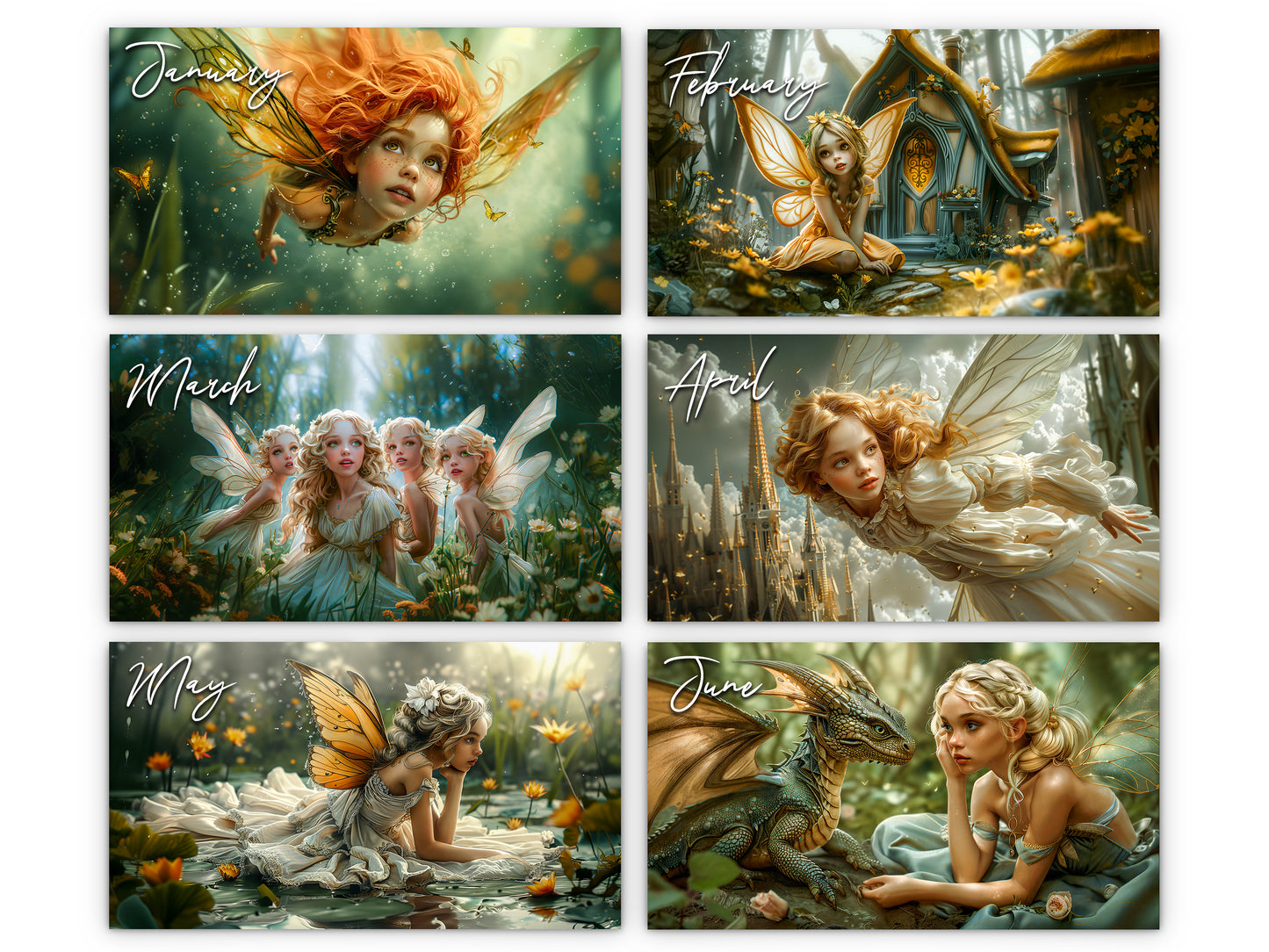 2026 Fairy Princess Wall Calendar by Kaleidoscope Artisan – Charming Fantasy with Holidays