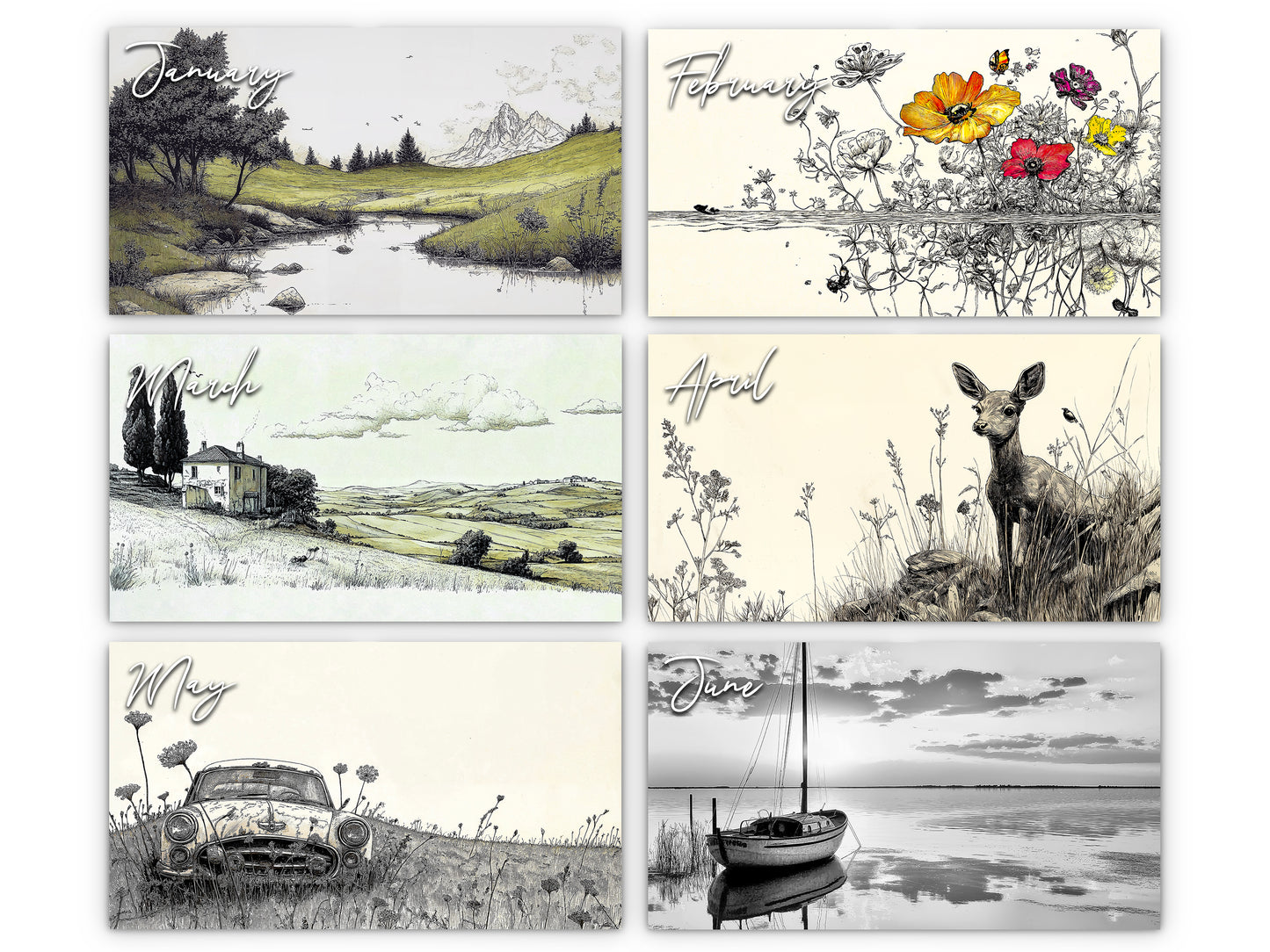 2026 Illustrated Moments Wall Calendar by Kaleidoscope Artisan – Captivating Artistic Scenes with Holidays