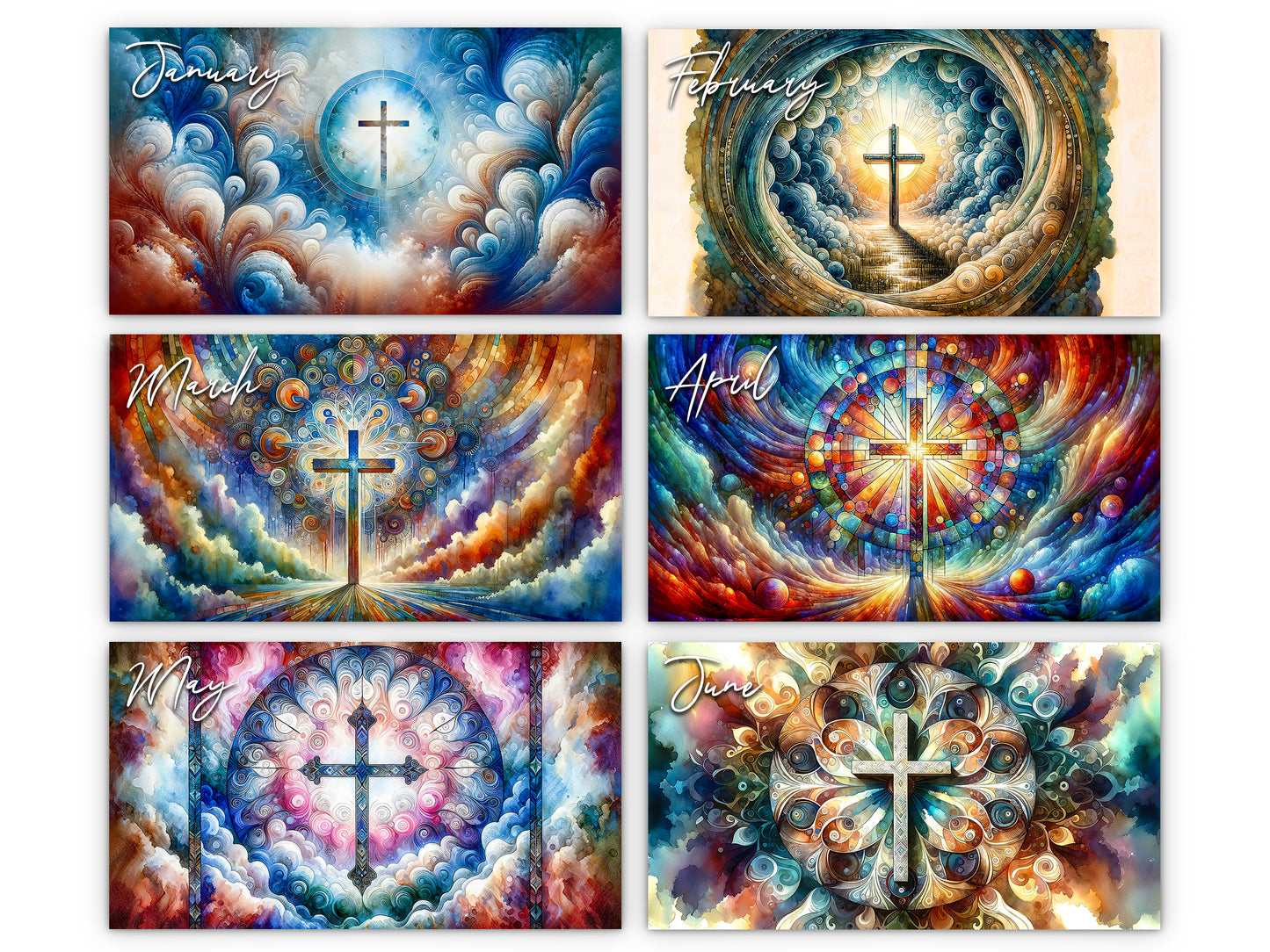 2026 Radiant Cross Wall Calendar by Kaleidoscope Artisan – Inspirational Art with Holidays