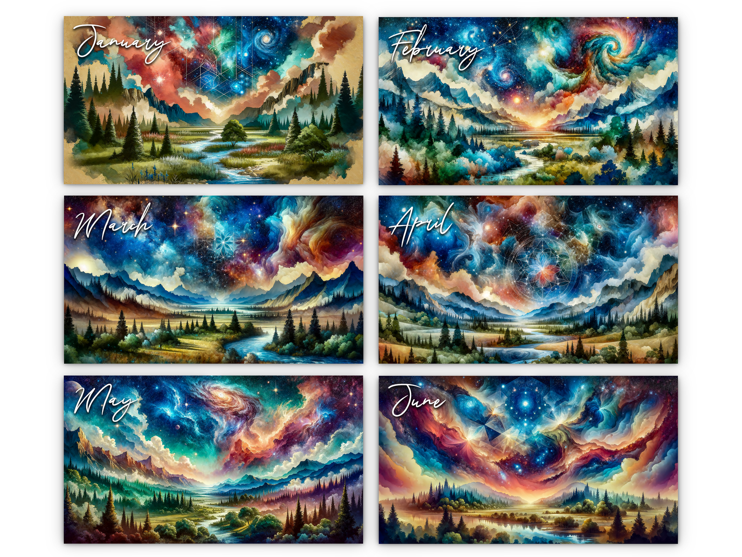 2026 Watercolor Horizons Wall Calendar by Kaleidoscope Artisan – Ethereal Landscape Art with Holidays