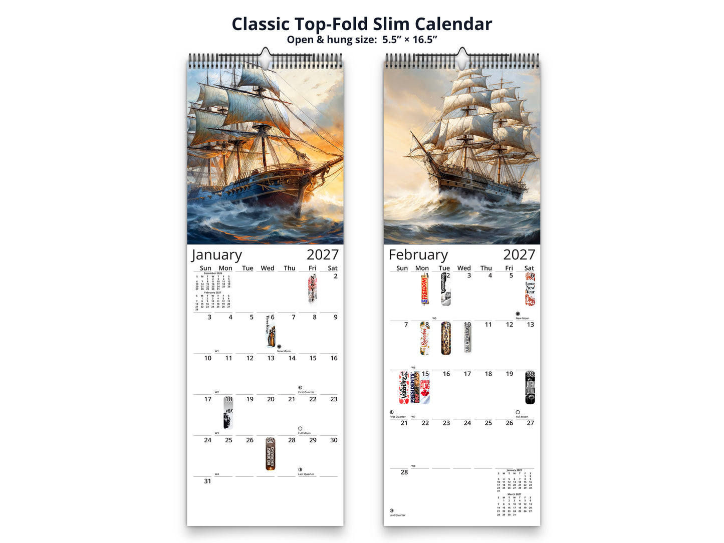 Age of Sail 2027 wall calendar classic top-fold slim calendar pages