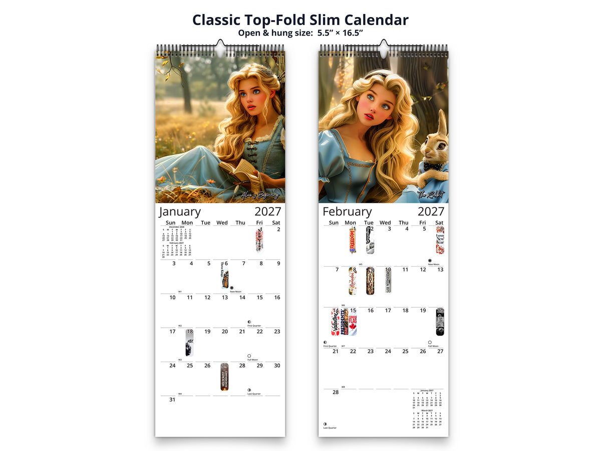 Alice in Wonderland 2027 wall calendar classic top-fold slim calendar pages