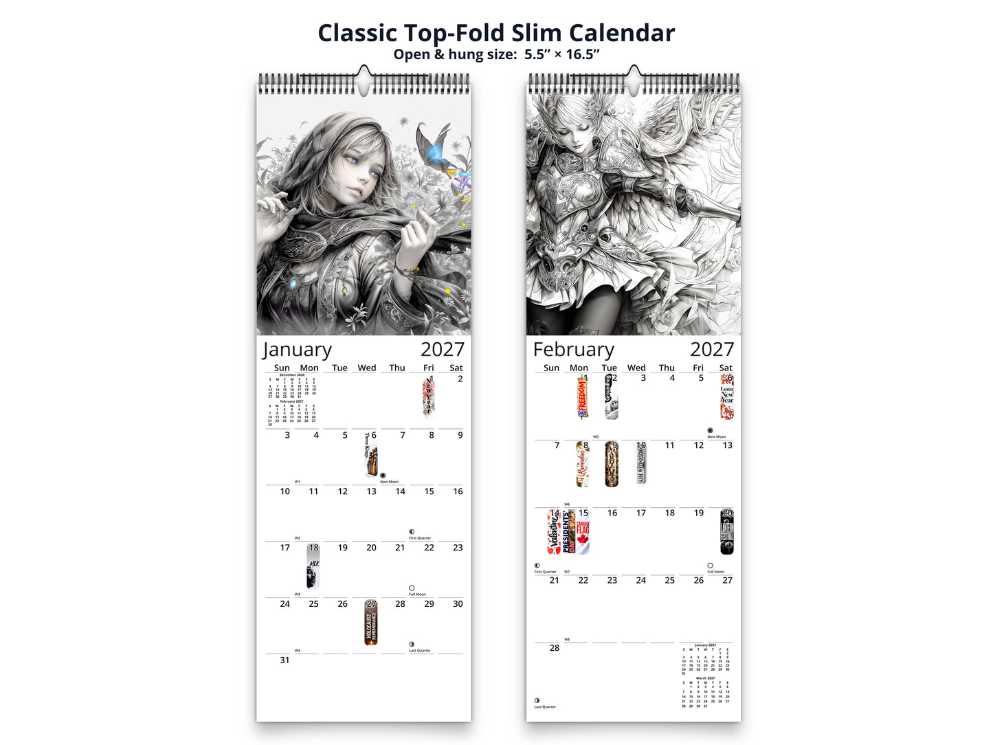 Anime Enchantress 2027 wall calendar classic top-fold slim calendar pages