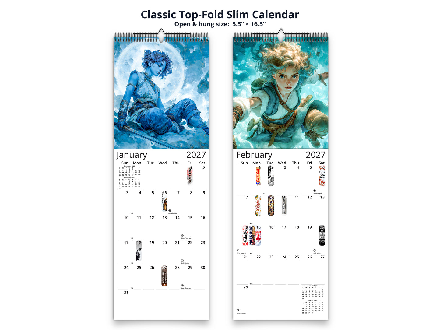 Anime Mystic Radiance 2027 wall calendar classic top-fold slim calendar pages