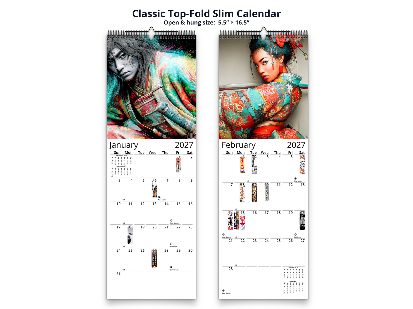 Anime Ronin 2027 wall calendar classic top-fold slim calendar pages