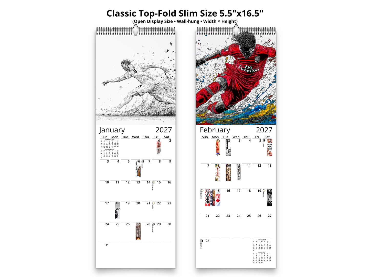 Artistic Soccer 2027 wall calendar classic top-fold slim calendar pages