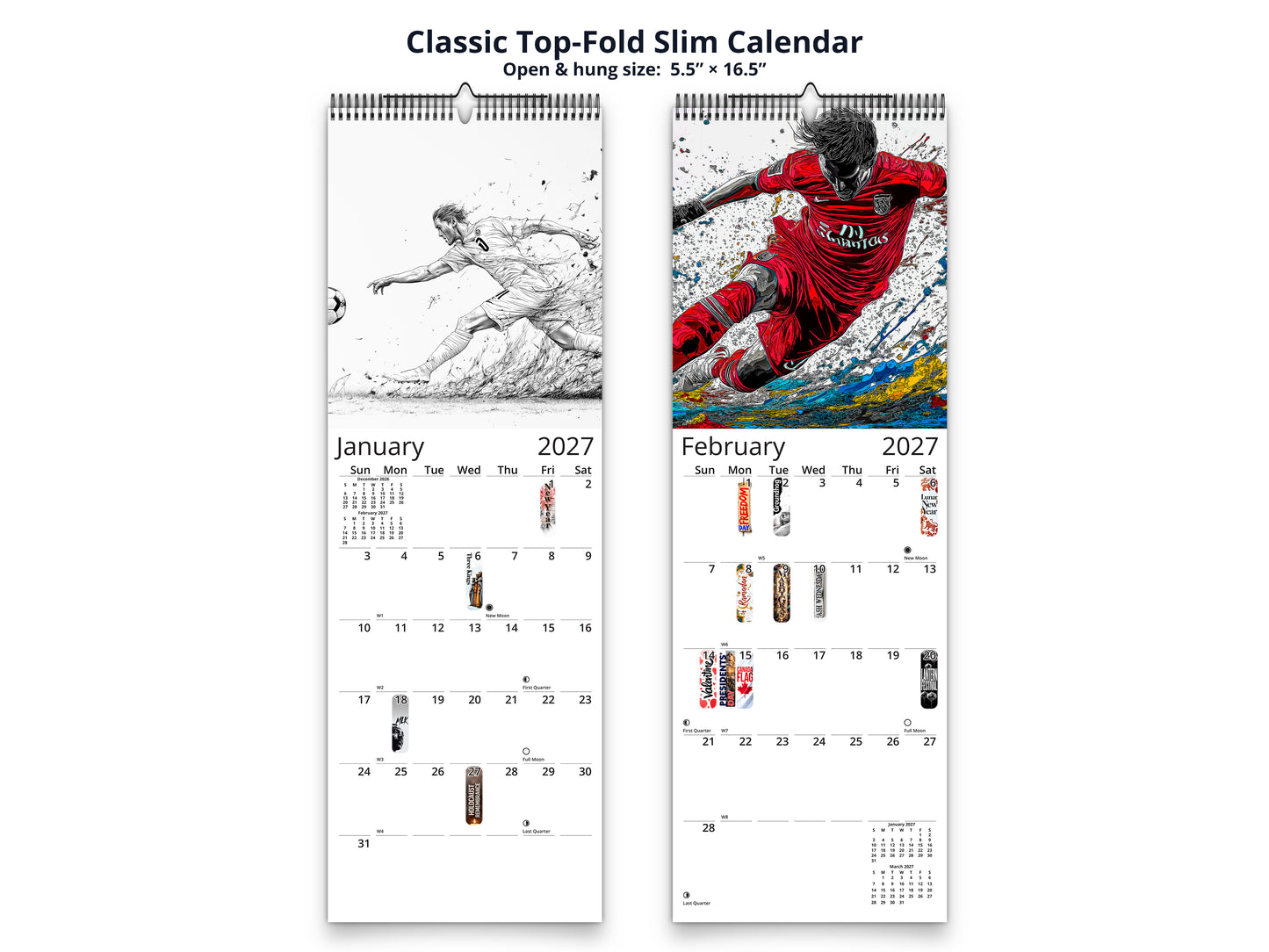 Artistic Soccer 2027 wall calendar classic top-fold slim calendar pages