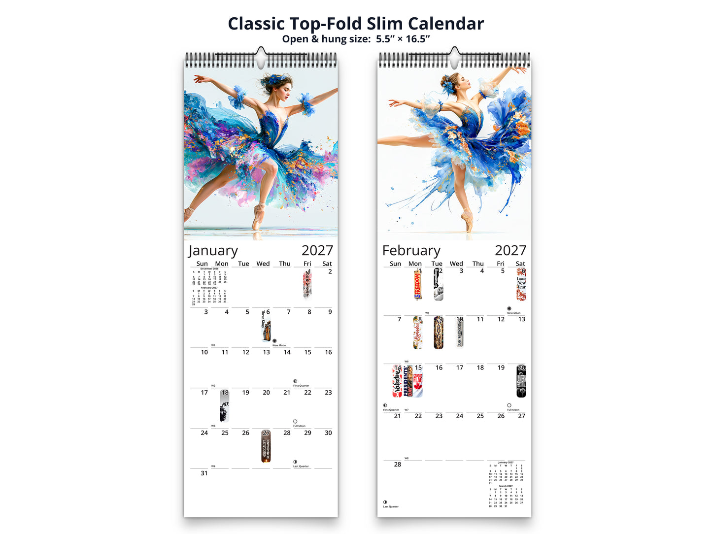 Ballerina 2027 wall calendar classic top-fold slim calendar pages