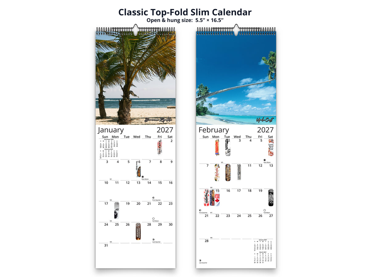 Beaches Photography 2027 wall calendar classic top-fold slim calendar pages