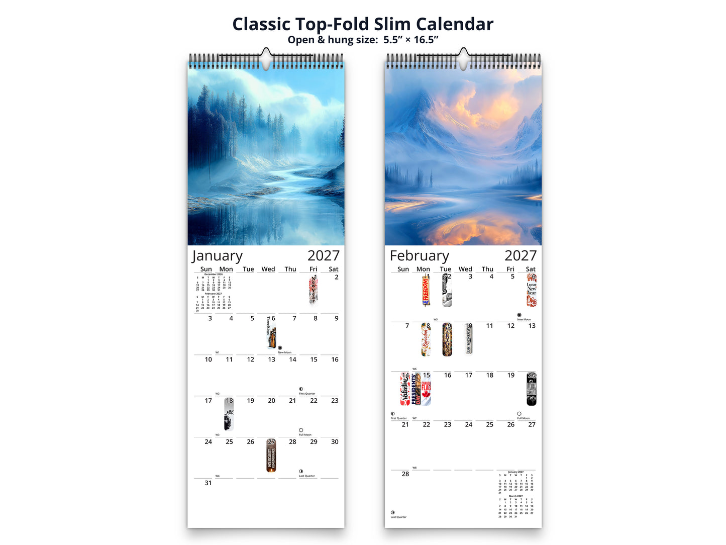 Blue Vistas 2027 wall calendar classic top-fold slim calendar pages
