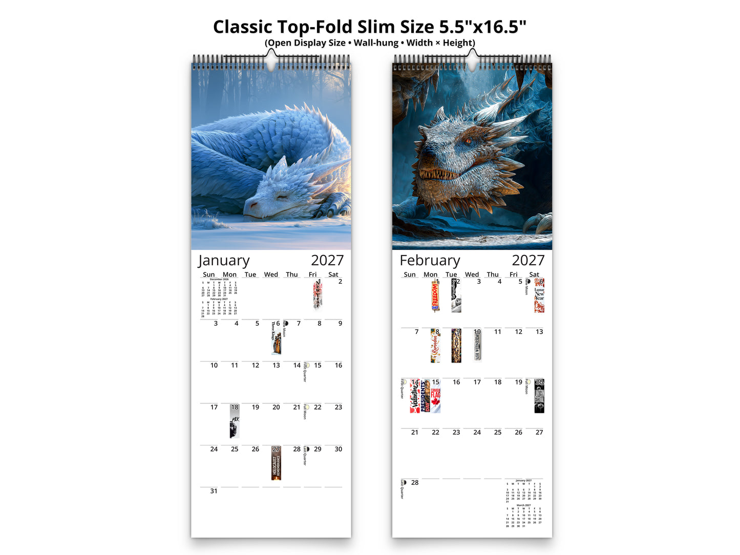 Dragon 2027 wall calendar classic top-fold slim calendar pages