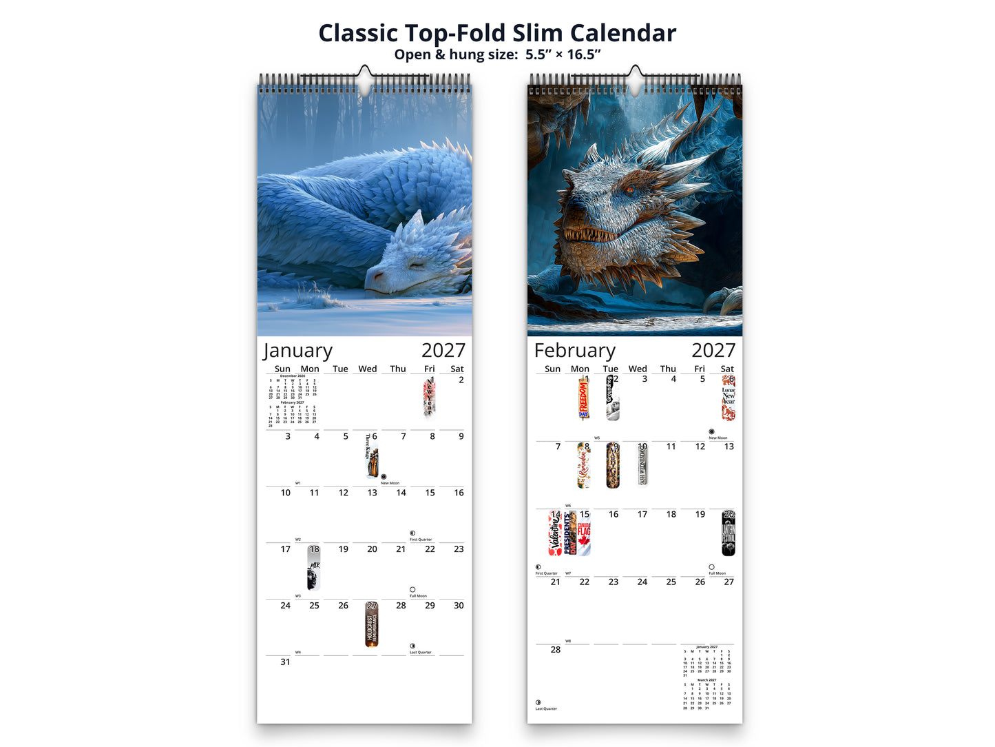 Dragon 2027 wall calendar classic top-fold slim calendar pages