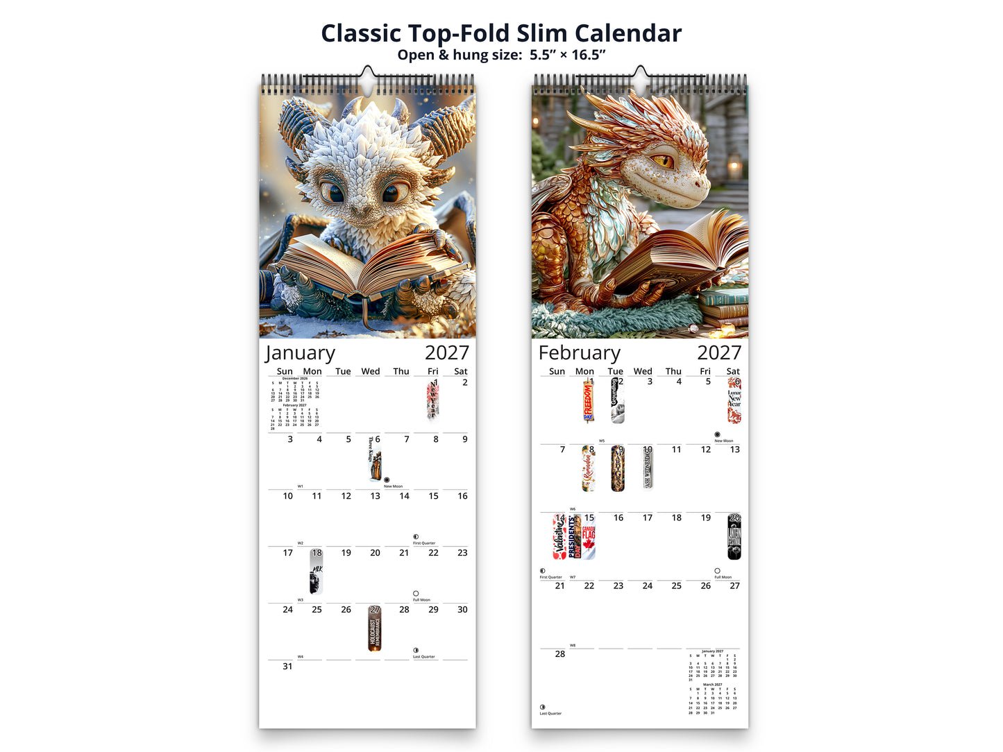Dragon Book Club 2027 wall calendar classic top-fold slim calendar pages