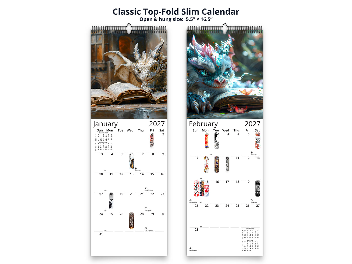 Dragon Books 2027 wall calendar classic top-fold slim calendar pages