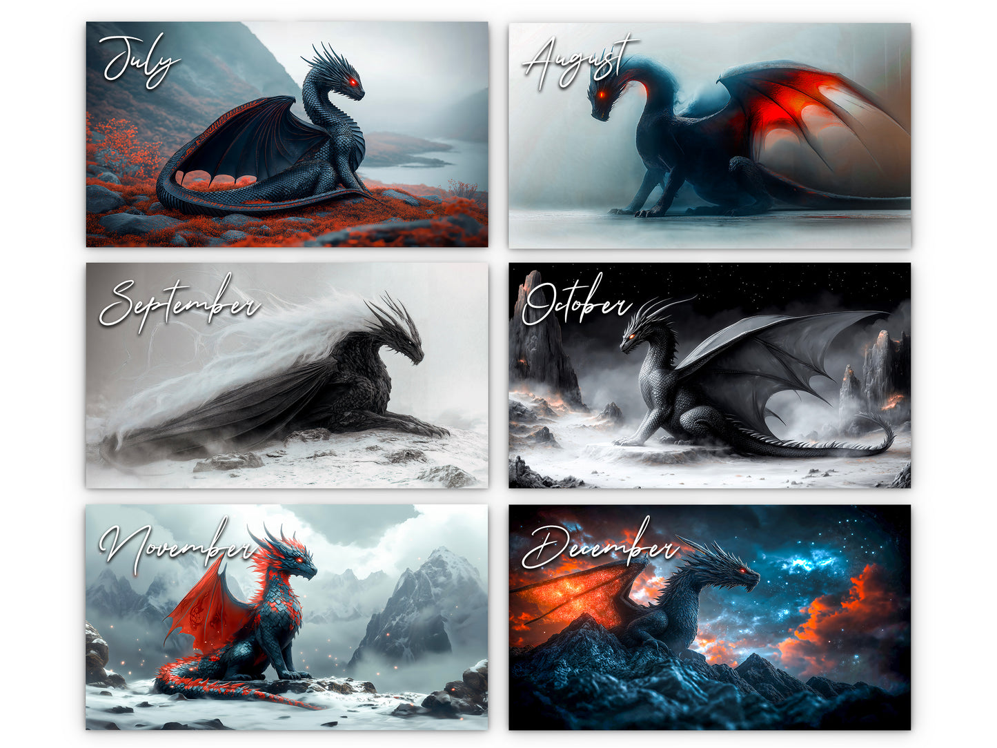 2026 Dragon Dark Wall Calendar by Kaleidoscope Artisan – Mystical Guardians of the Night with Holidays