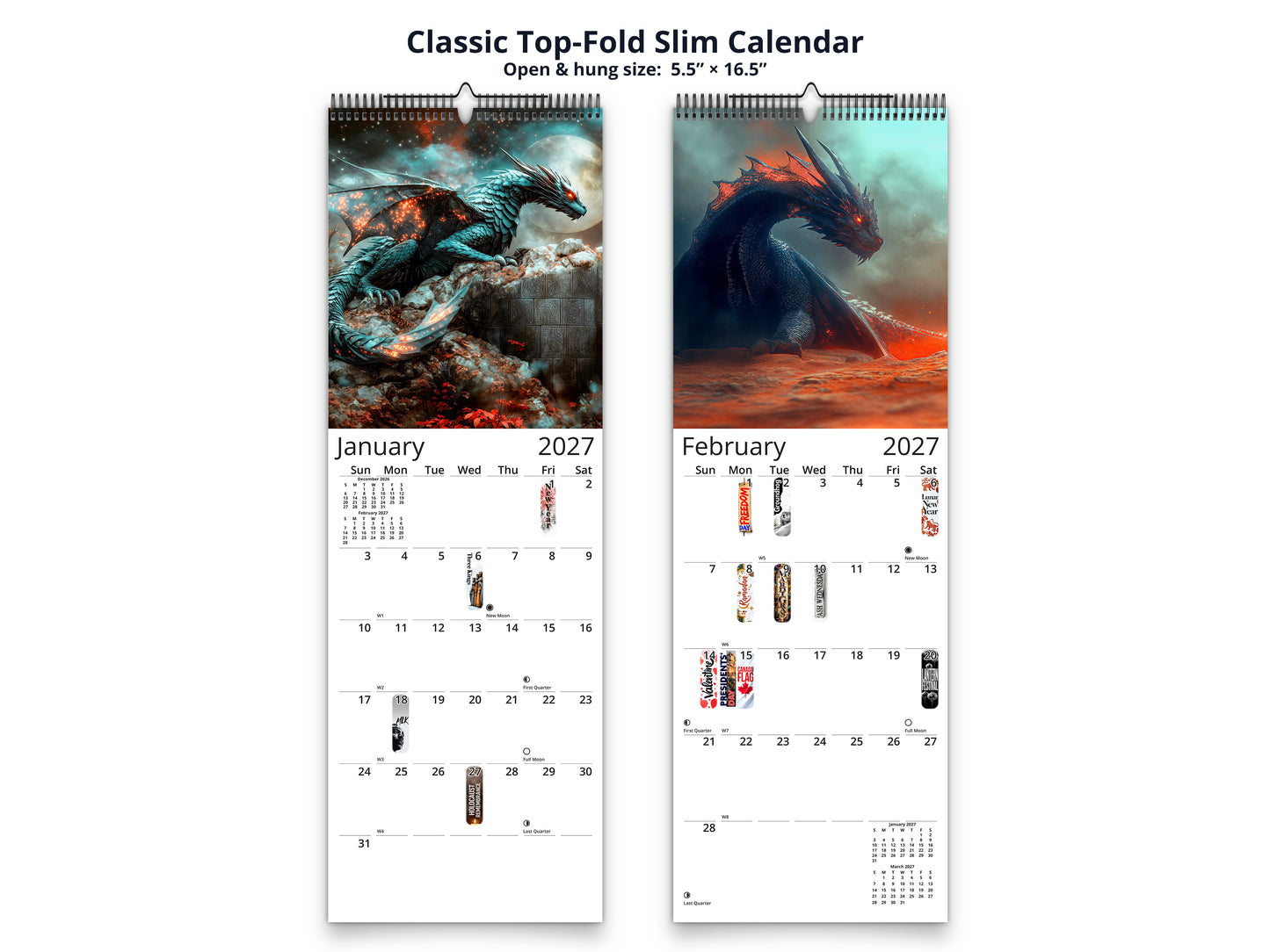 Dragon Dark 2027 wall calendar classic top-fold slim calendar pages