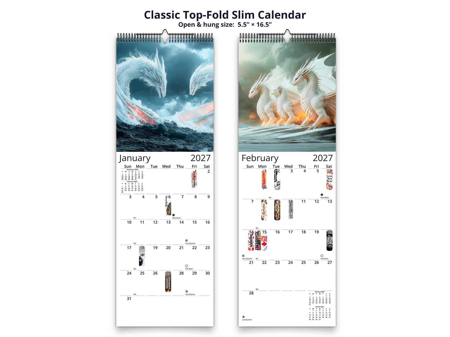 Dragon Light 2027 wall calendar classic top-fold slim calendar pages