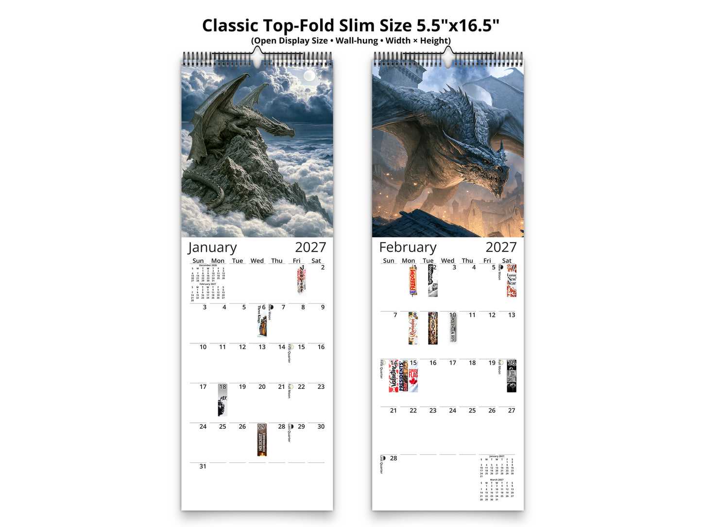 2027 Dragon’s Reign Wall Calendar by Kaleidoscope Artisan – Ancient Fire with Holidays