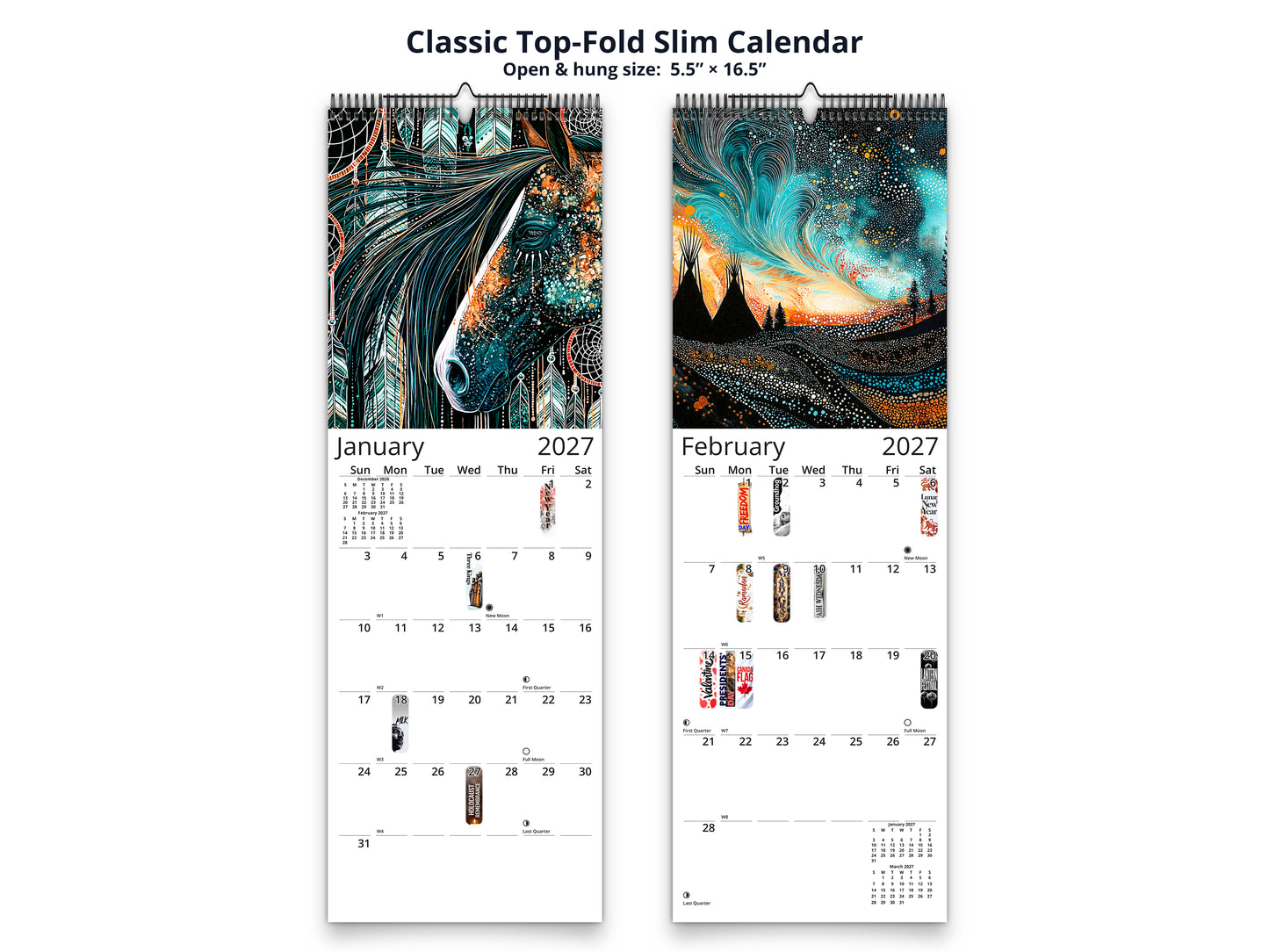 Dreamcatcher 2027 wall calendar classic top-fold slim calendar pages