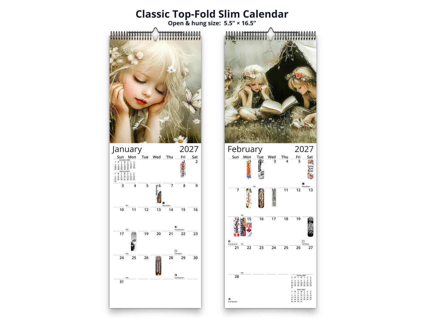 Dreamlight 2027 wall calendar classic top-fold slim calendar pages