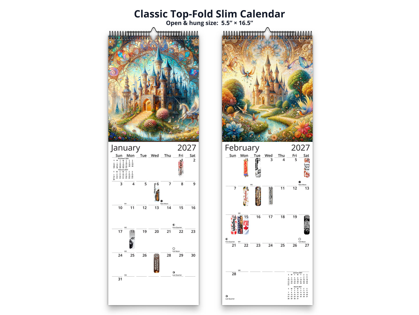 Enchanted Moments 2027 wall calendar classic top-fold slim calendar pages